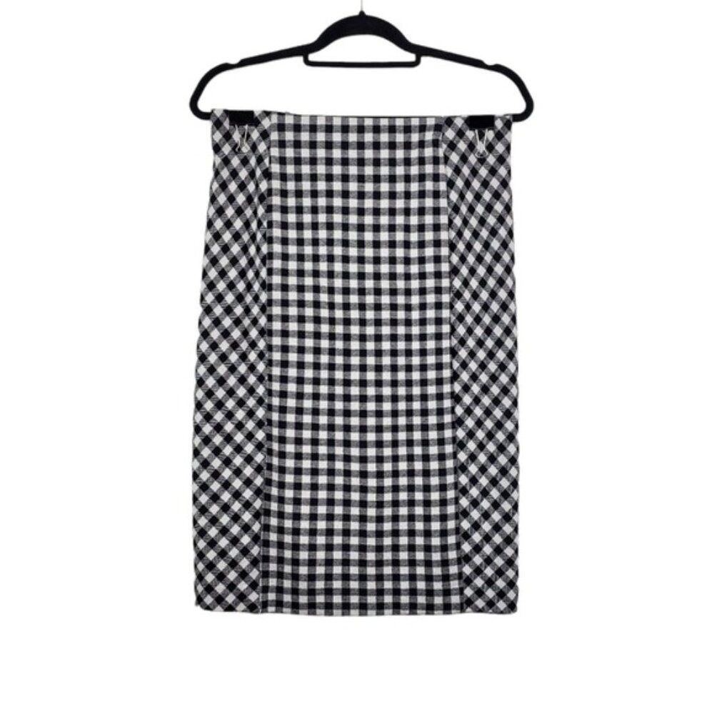 J. Jill Womens Black Ivory Gingham Ponte Knit Pencil Skirt Size SP NWT